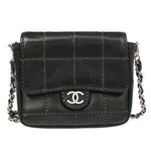 Chanel Black Lambskin Choco Bar Micro Classic Flap Shoulder Bag Pochette